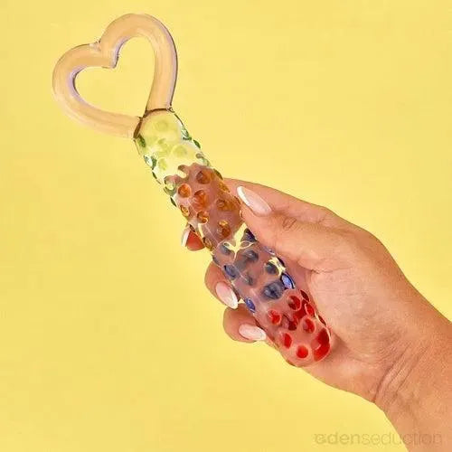 Rainbow heart Glass dildo - EdenSeduce